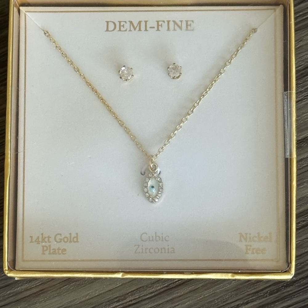 Gold Plated Necklace and Earring Set with Cubic Zirconia